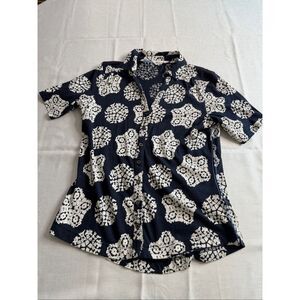 White Stuff Annie Short Sleeve Jersey Blue White Button Up Shirt Size 6